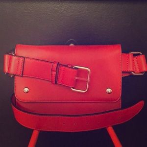 Forever 21 Red faux leather belt clutch